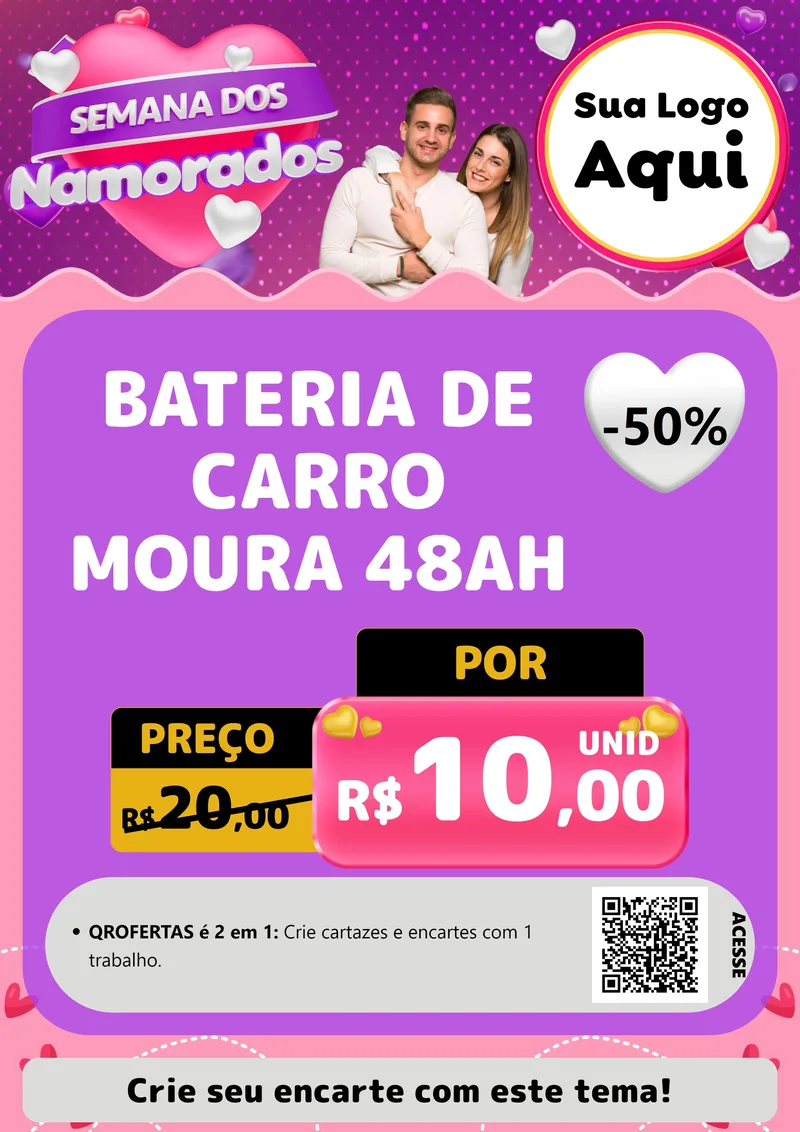 Modelo de Cartaz para Cartaz A4 Vertical com o tema Semana dos Namorados para Baterias Elétricas