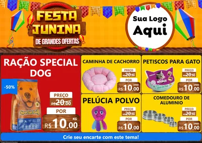 Modelo de Encarte para Encarte A4 Horizontal com o tema Festa Junina de Grandes Ofertas para Pet Shop