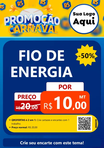 Modelo de Cartaz para Cartaz A4 Vertical com o tema Promoção de Carnaval para Materiais Elétricos
