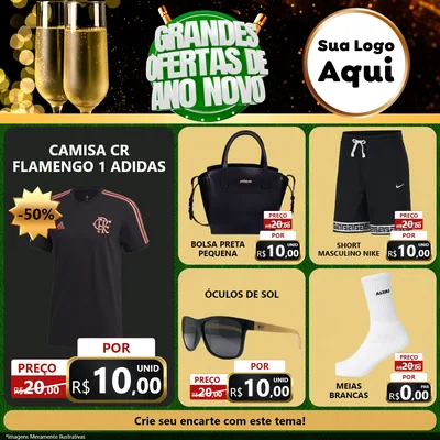 Modelo de Rede Social para Feed Facebook com o tema Grandes Ofertas de Ano Novo para Roupas e acessórios