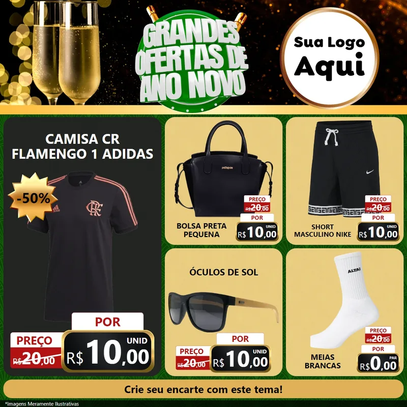 Modelo de Rede Social para Feed Facebook com o tema Grandes Ofertas de Ano Novo para Roupas e acessórios