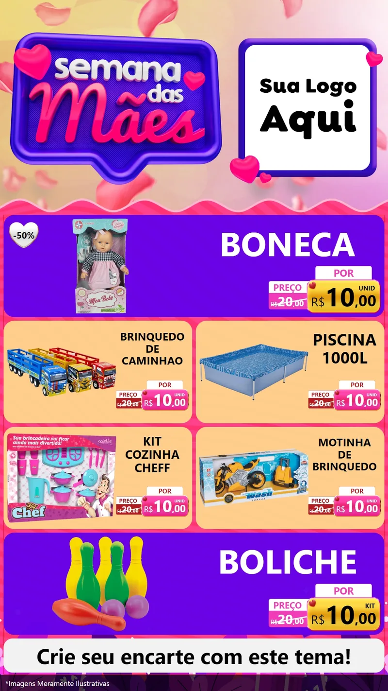Modelo de TV para TV Vertical com o tema Semana das Mães para Brinquedos