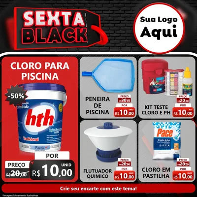 Modelo de Rede Social para Feed Facebook com o tema Sexta Black para Produtos para Piscina
