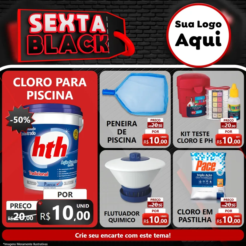 Modelo de Rede Social para Feed Facebook com o tema Sexta Black para Produtos para Piscina