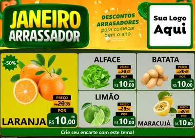 Modelo de Encarte para Encarte A4 Horizontal com o tema Janeiro Arrasador para Hortifrúti