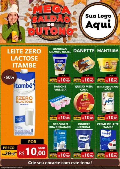 Modelo de Encarte para Encarte A4 Vertical com o tema Mega Saldão de Outono para Frios e Laticínios