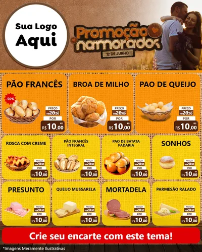 Modelo de Rede Social para Feed Instagram com o tema Promoção Namorados para Padaria