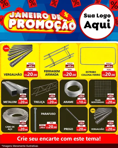 Modelo de Rede Social para Feed Instagram com o tema Janeiro de Promoção para Ferragens