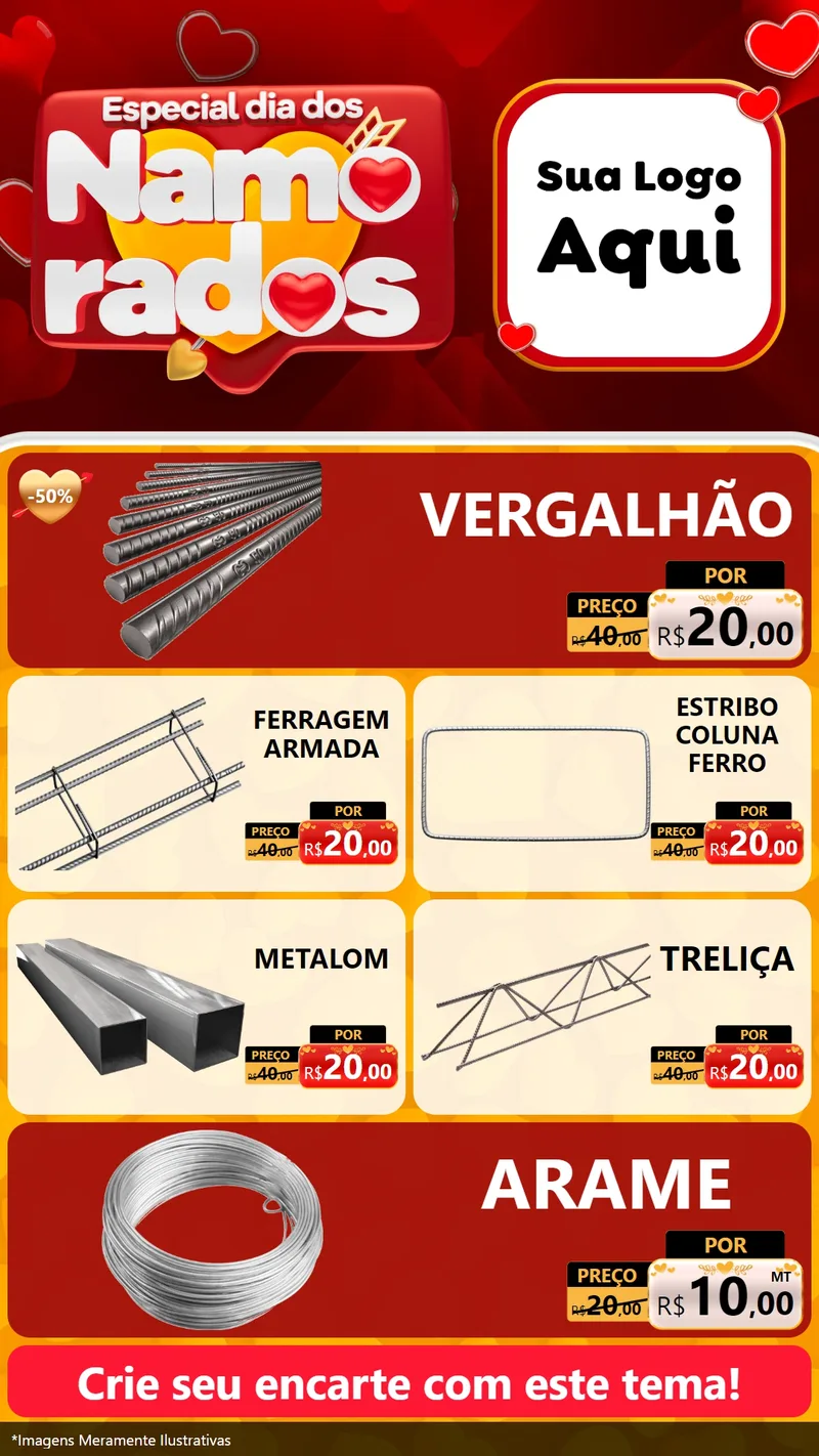 Modelo de TV para TV Vertical com o tema Especial Dia dos Namorados para Ferragens