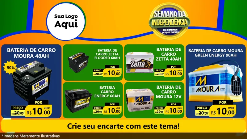 Modelo de TV para TV Horizontal com o tema Semana da Independência Declaramos Preços Baixos para Baterias Elétricas