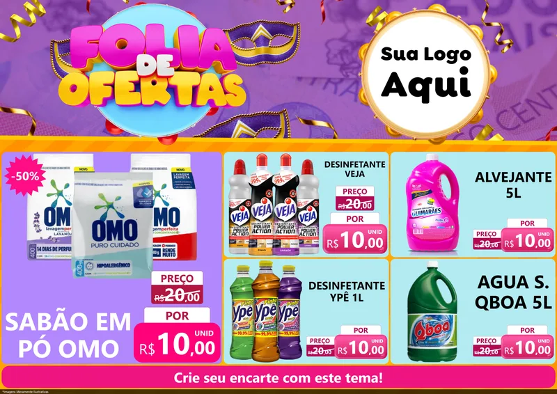Modelo de Encarte para Encarte A4 Horizontal com o tema Folia de Ofertas para Produtos de Limpeza