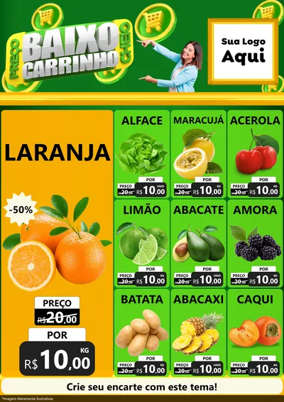 Modelo de Encarte para Encarte A4 Vertical com o tema Preço Baixo Carrinho Cheio para Hortifrúti