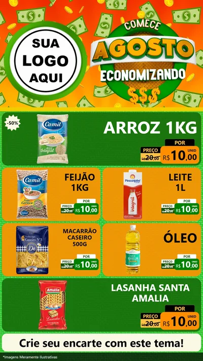 Modelo de TV para TV Vertical com o tema Comece Agosto Economizando para Supermercado
