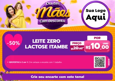 Modelo de Cartaz para Cartaz A4 Horizontal com o tema Dia das Mães com Desconto para Frios e Laticínios