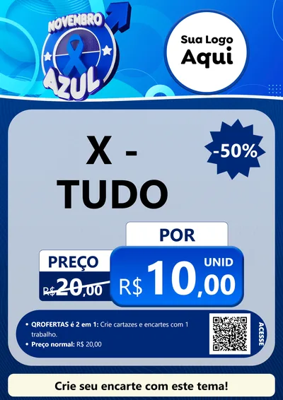 Modelo de Cartaz para Cartaz A4 Vertical com o tema Novembro Azul para Hamburgueria