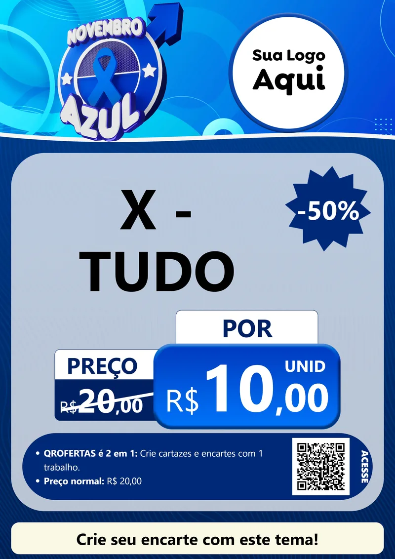 Modelo de Cartaz para Cartaz A4 Vertical com o tema Novembro Azul para Hamburgueria