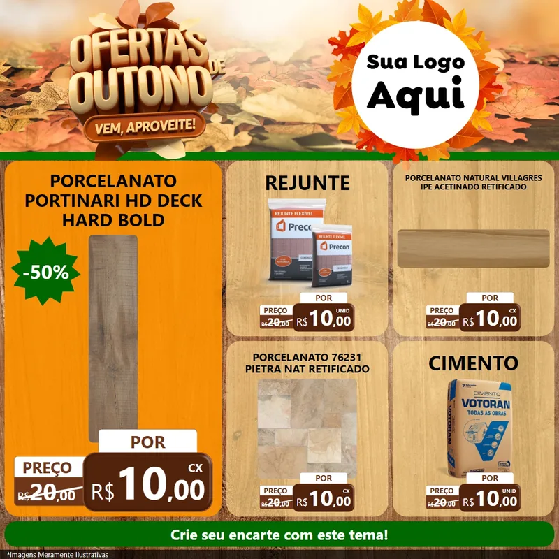 Modelo de Rede Social para Feed Facebook com o tema Ofertas de Outono - Vem, Aproveite! para Pisos e revestimentos