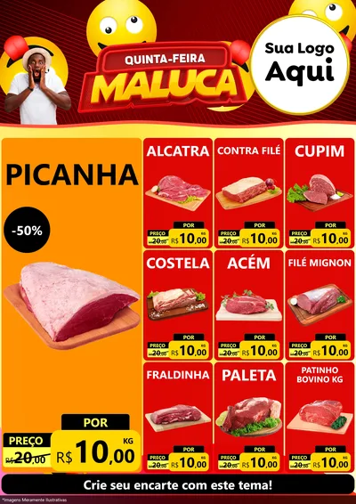 Modelo de Encarte para Encarte A4 Vertical com o tema Quinta-feira Maluca para Açougue
