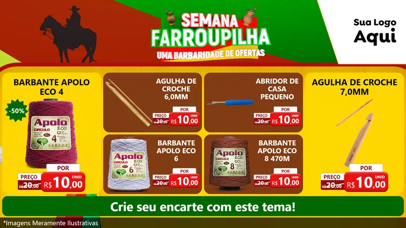 Modelo de TV para TV Horizontal com o tema Semana Farroupilha - Uma Barbaridade de Ofertas para Armarinho e Aviamentos