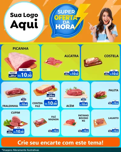 Modelo de Rede Social para Feed Instagram com o tema Super Oferta da Hora para Açougue