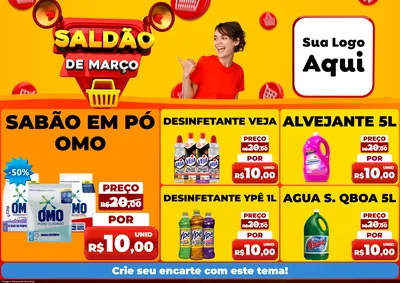 Modelo de Encarte para Encarte A4 Horizontal com o tema Saldão de Março para Produtos de Limpeza