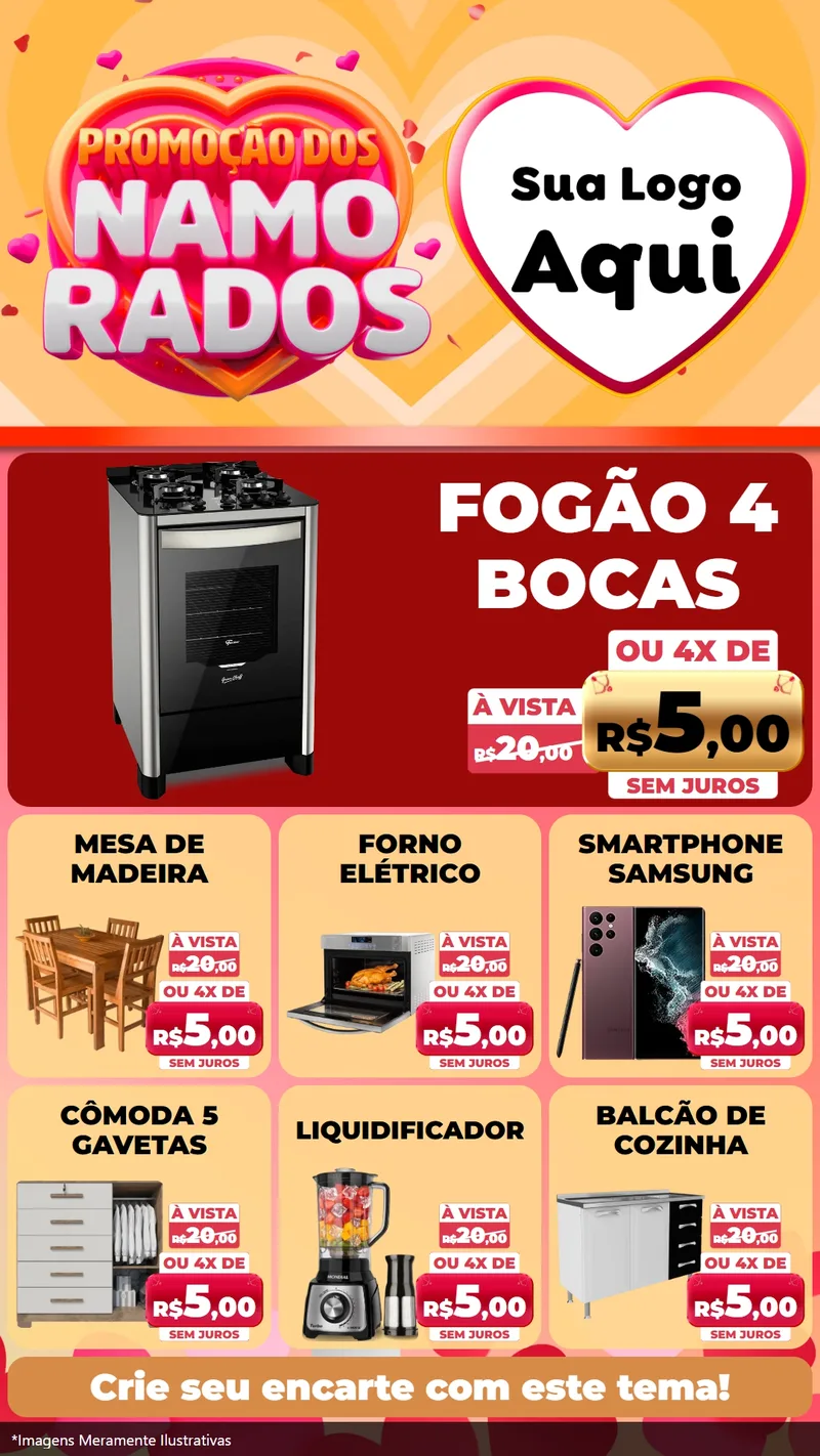 Modelo de Rede Social para Stories com o tema Promoção dos Namorados para Móveis e Eletro