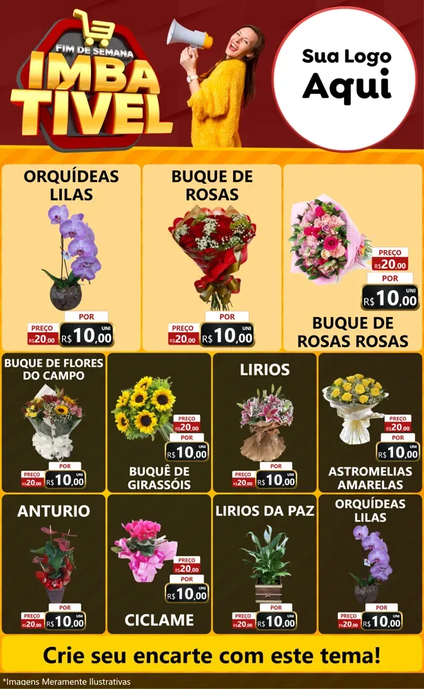 Modelo de Encarte para Encarte Grande com o tema Fim de Semana Imbatível para Floricultura e jardim