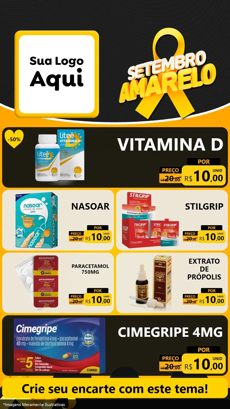 Modelo de TV para TV Vertical com o tema Setembro Amarelo para Farmácia