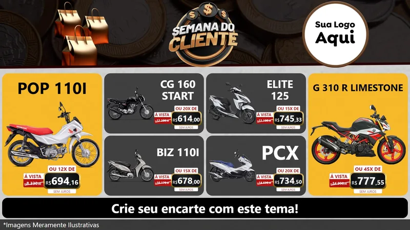 Modelo de TV para TV Horizontal com o tema Semana do Cliente para Concessionaria de Motos