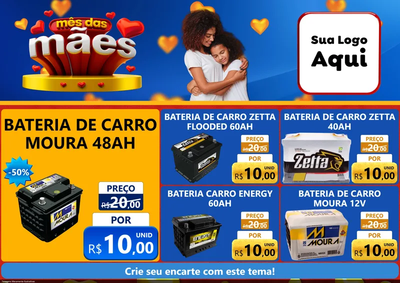 Modelo de Encarte para Encarte A4 Horizontal com o tema Mês das Mães para Baterias Elétricas