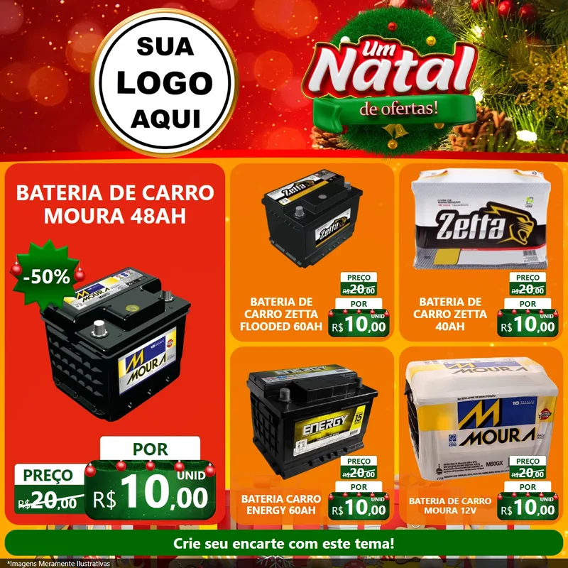 Modelo de Rede Social para Feed Facebook com o tema Um Natal de Ofertas para Baterias Elétricas