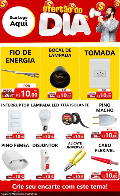 Modelo de Encarte para Encarte Grande com o tema Ofertão do dia para Materiais Elétricos