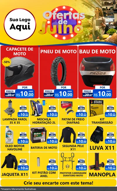 Modelo de Encarte para Encarte Grande com o tema Ofertas de Julho para Moto peças