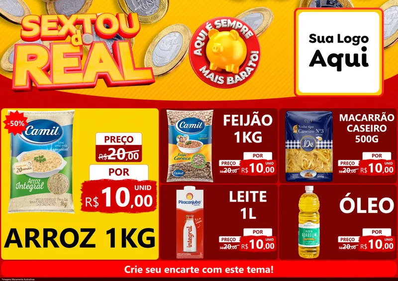 Modelo de Encarte para Encarte A4 Horizontal com o tema Sextou do Real para Supermercado