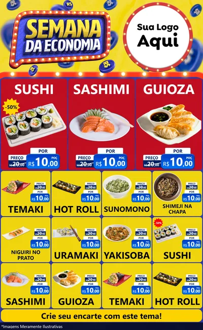 Modelo de Encarte para Encarte Grande com o tema Semana da Economia para Comida japonesa