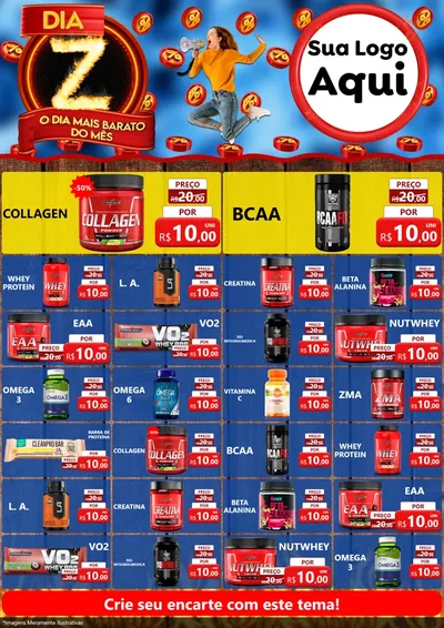 Modelo de Encarte para Encarte A4 Vertical com o tema Dia Z - O Dia Mais Barato Do Mês para Suplementos alimentares