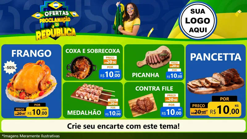 Modelo de TV para TV Horizontal com o tema Ofertas Proclamação da República para Assados