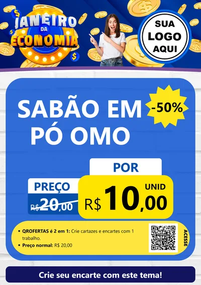 Modelo de Cartaz para Cartaz A4 Vertical com o tema Janeiro da Economia para Produtos de Limpeza