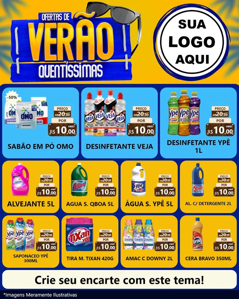 Modelo de Rede Social para Feed Instagram com o tema Ofertas de Verão Quentíssimas para Produtos de Limpeza