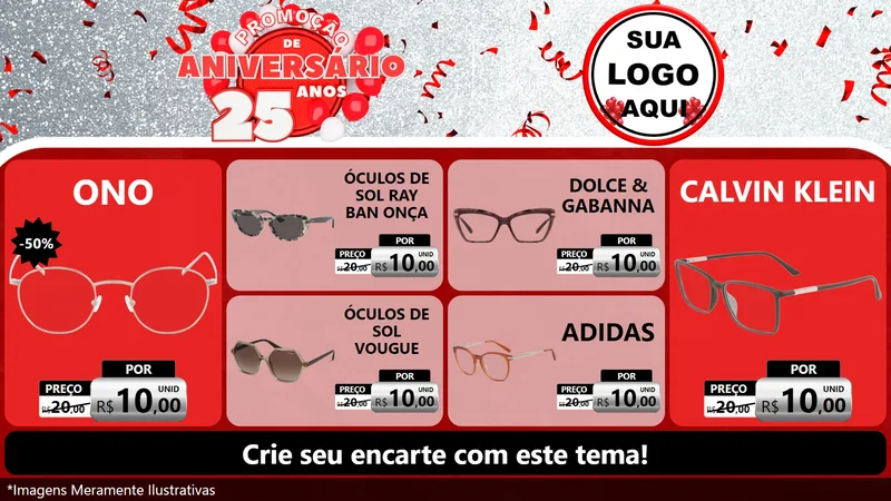Modelo de TV para TV Horizontal com o tema Promoção de Aniversário - 25Anos para Óticas