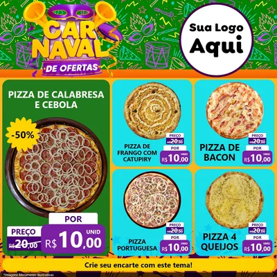 Modelo de Rede Social para Feed Facebook com o tema Carnaval de Ofertas para Pizzaria