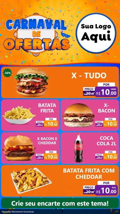 Modelo de TV para TV Vertical com o tema Carnaval de Ofertas para Hamburgueria