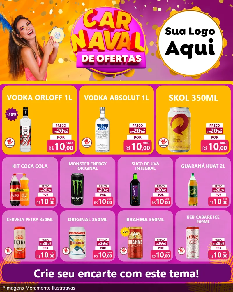 Modelo de Rede Social para Feed Instagram com o tema Carnaval de Ofertas para Distribuidora de bebidas