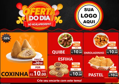 Modelo de Encarte para Encarte A4 Horizontal com o tema Oferta do Dia - Só hoje, Aproveite! para Salgadaria