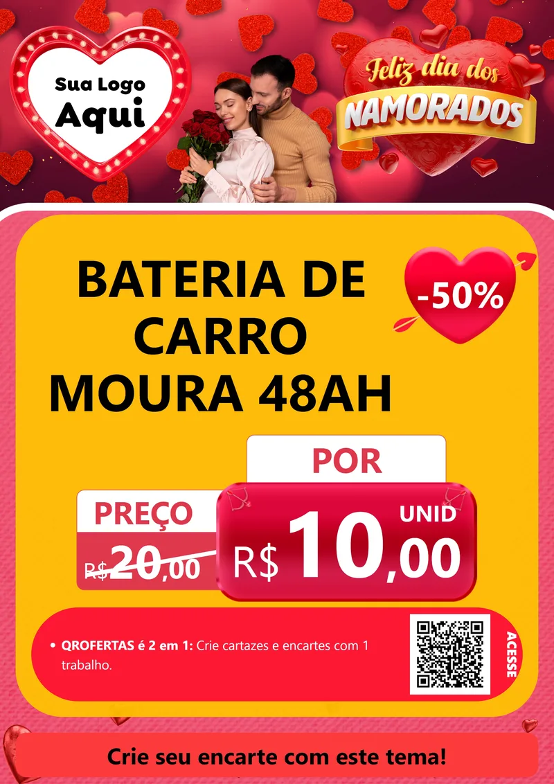 Modelo de Cartaz para Cartaz A4 Vertical com o tema Feliz Dia Dos Namorados para Baterias Elétricas
