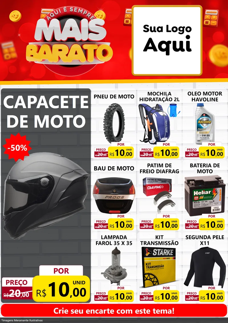 Modelo de Encarte para Encarte A4 Vertical com o tema Mais Barato para Moto peças