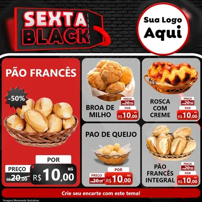 Modelo de Rede Social para Feed Facebook com o tema Sexta Black para Padaria