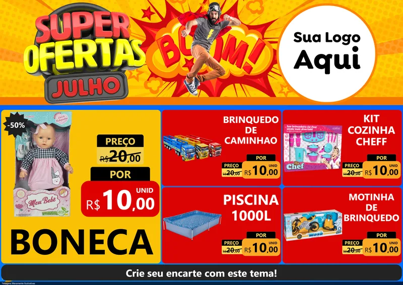 Modelo de Encarte para Encarte A4 Horizontal com o tema Super Ofertas Julho para Brinquedos
