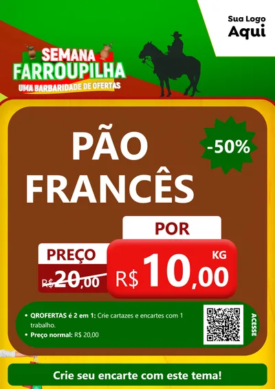 Modelo de Cartaz para Cartaz A4 Vertical com o tema Semana Farroupilha - Uma Barbaridade de Ofertas para Padaria