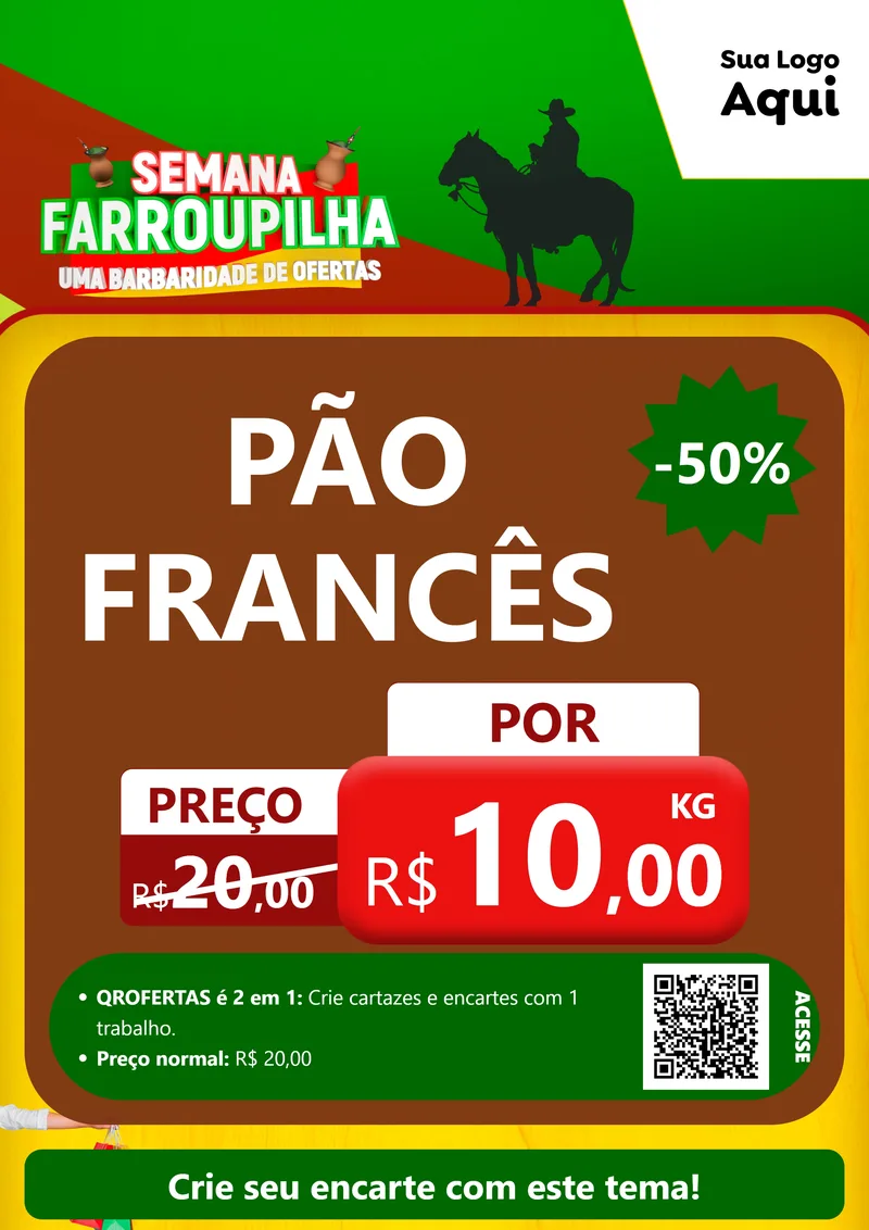 Modelo de Cartaz para Cartaz A4 Vertical com o tema Semana Farroupilha - Uma Barbaridade de Ofertas para Padaria